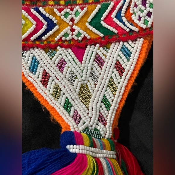 Unisex Beaded Shaman Ch'ullo Peruvian Winter Hat with Colorful Pom Poms Tassels - Picture 5 of 8